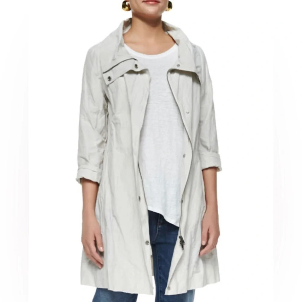 Eileen Fisher Rumpled Metallic Jacket Bone Size Small Cocoon Coat 3/4‎ Sleeve